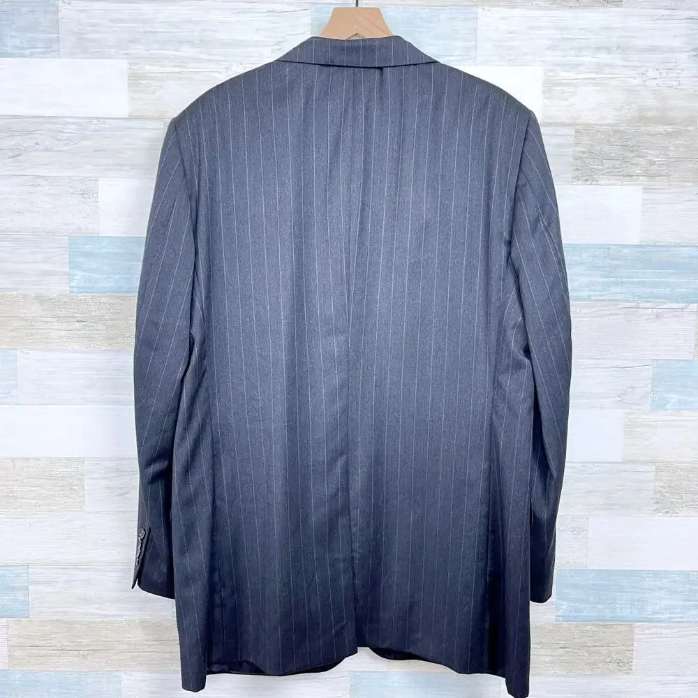 Jos A Bank Wool Suit Gray Striped Mens 46 XL Jacket 40x32 Pleated Cuffed Pants